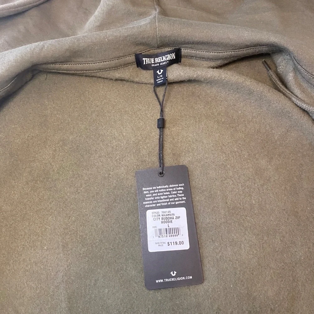 NWT True Religion‎ City Buddha Zip Up Hoodie Jacket Olive Green & Gold- Large